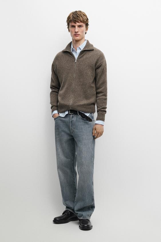 Zara 100% wool knit zip-up cardigan - Mink - Image 0