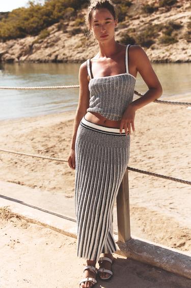 STRIPED CUT-OUT KNIT SKIRT - Ecru / Navy by Zara - Image 2