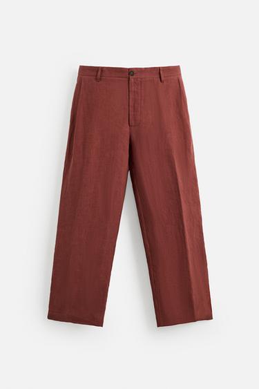 PANTALÓN TRAJE 100% LINO - Rojo / Negro de Zara