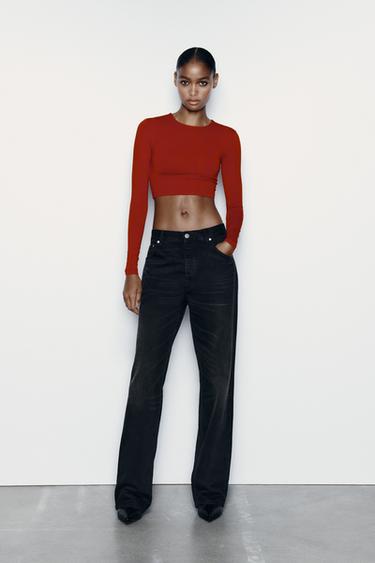T-SHIRT CROP POLYAMIDE - Rouge foncé de Zara - Image 0