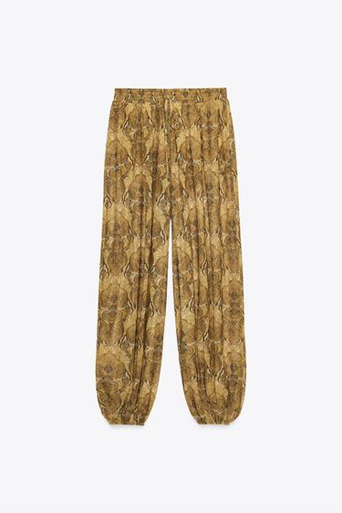 Zara PRINTED BALLOON PANTS - Greens