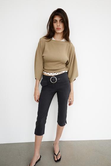 PANTALÓN CAPRI CINTURÓN - Gris oscuro de Zara