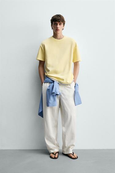 Zara 撞色雙邊飾 T 恤 - 淺黃色 - 圖片 0