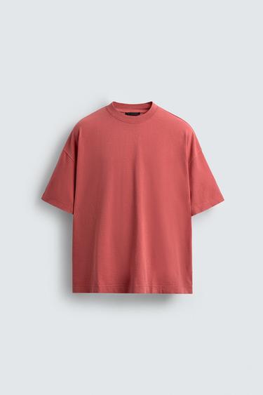 Zara WASHED LIGHT WEIGHT BOXY FIT T-SHIRT - Red
