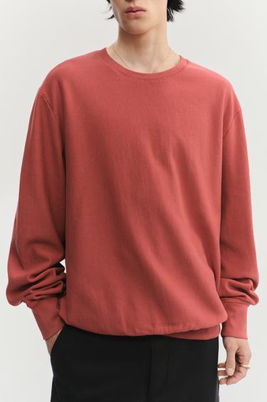 WASHED CREW NECK SWEATSHIRT - Mid-red by Zara