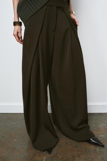 ZW COLLECTION WIDE-LEG TROUSERS WITH DARTS - Green by Zara