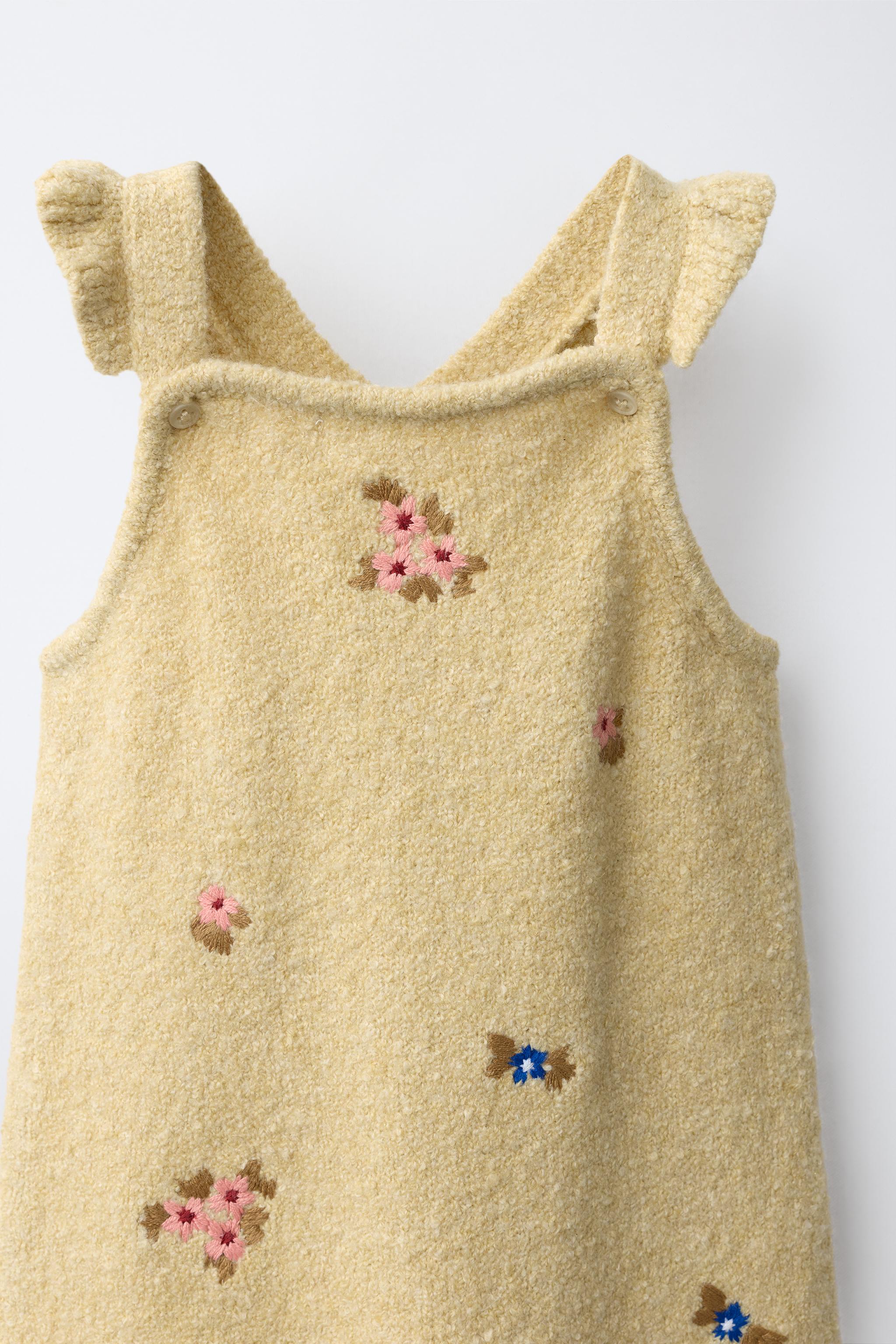 LONG KNIT PINAFORE WITH EMBROIDERED FLOWERS