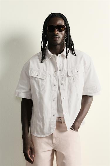 WASHED BOXY FIT OVERSHIRT - Oyster-white by Zara