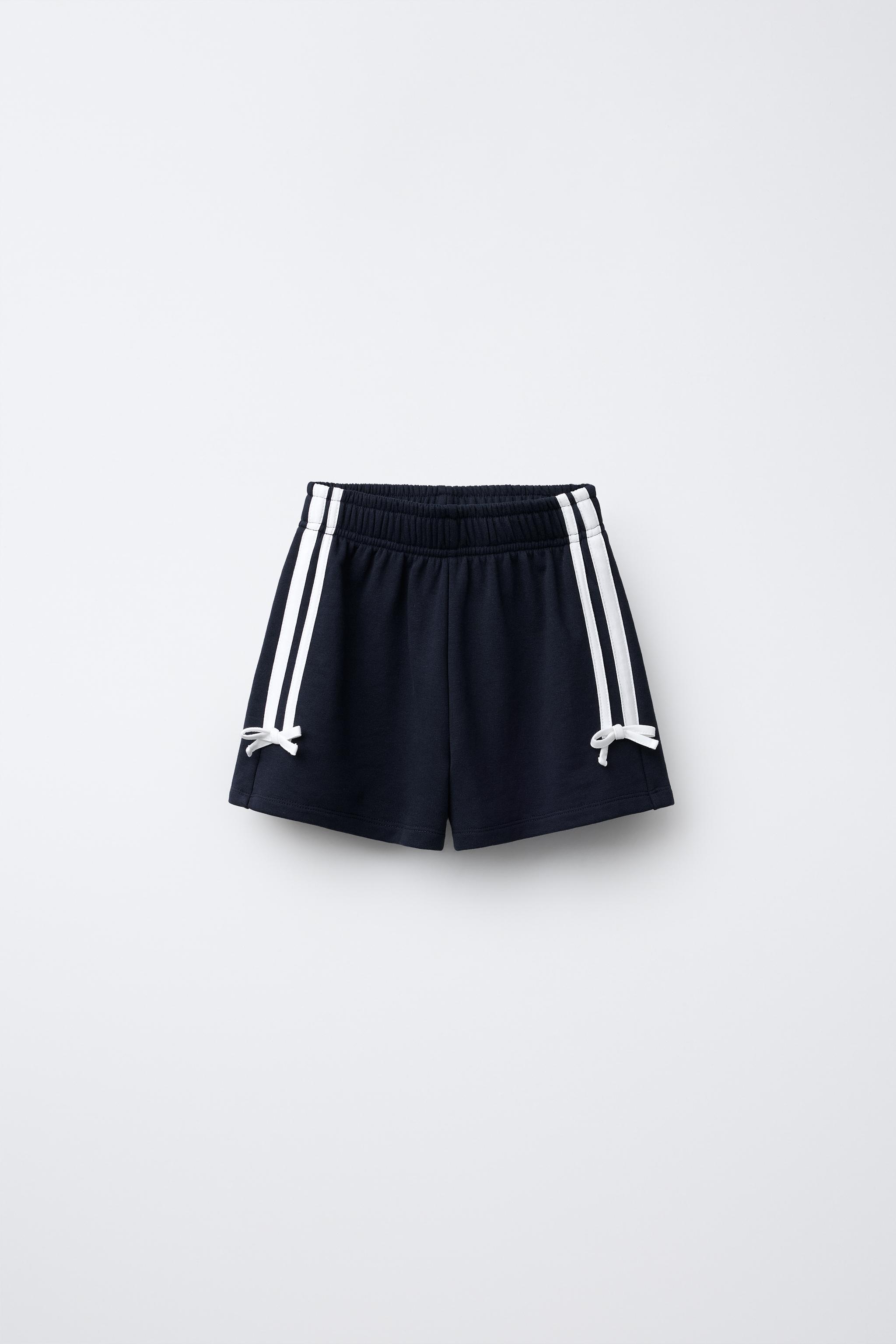 PLUSH BERMUDA SHORTS WITH TRIM AND BOWS - Navy blue | ZARA