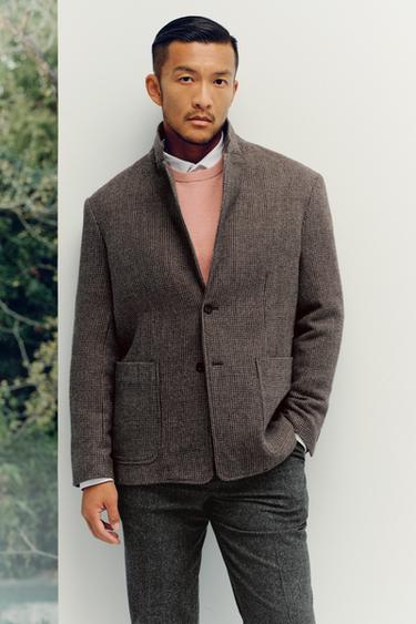 Zara 100% 羊毛紋理西裝外套限量版 - 炭灰色