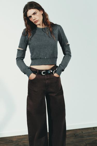 JEAN TRF EXTRA WIDE LEG TAILLE HAUTE - Marron de Zara - Image 1