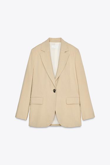 BLAZER AVEC LIN UN BOUTON - Marron clair de Zara - Image 6