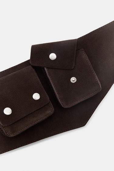 CEINTURE BANDEAU EN CUIR AVEC POCHES - Chocolat de Zara - Image 3