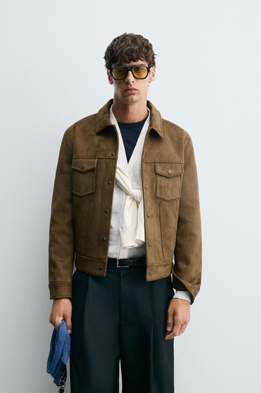 Zara FAUX SUEDE REGULAR FIT JACKET - taupe brown