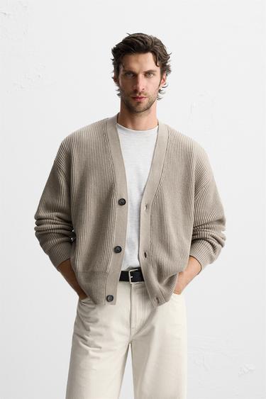 CARDIGÃ INTARSIA COM CONTRASTE - Vison da Zara