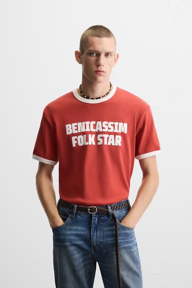 GUITARRICADELAFUENTE RIBBED SLOGAN T-SHIRT - Red by Zara