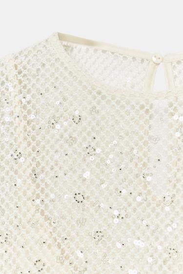 SEQUIN MESH TOP - Ecru by Zara - Image 5