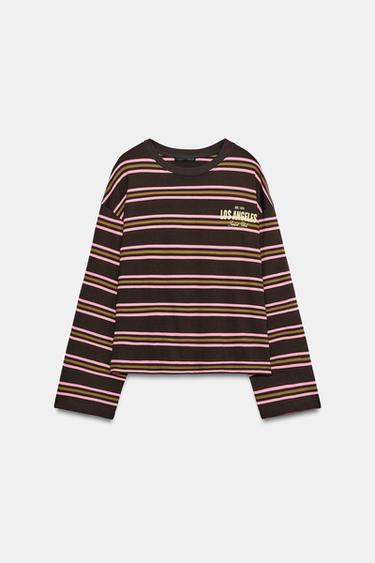 STRIPED TEXT T-SHIRT — Multicolored 1