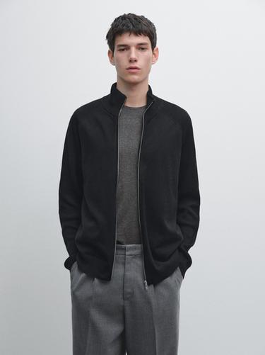 Zara Knit cotton blend cardigan with raglan sleeves - Black