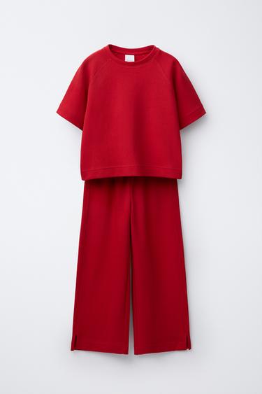 Zara Pink Raglan TOTAL LOOK BASIC RAGLAN SLEEVE T-SHIRT AND WIDE LEG INTERLOCK TROUSERS ...