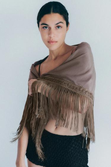 PAÑUELO CON VISCOSA FLECOS - Marrón claro de Zara
