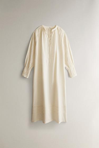 Zara COTTON OPENWORK LACE NIGHTGOWN - Ecru