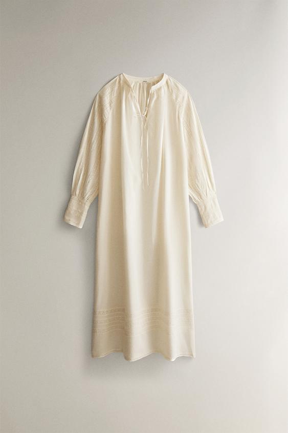 CAMISOLA DE ALGODÃO COM RENDA RENDILHADA - Cru da Zara - Imagem 0