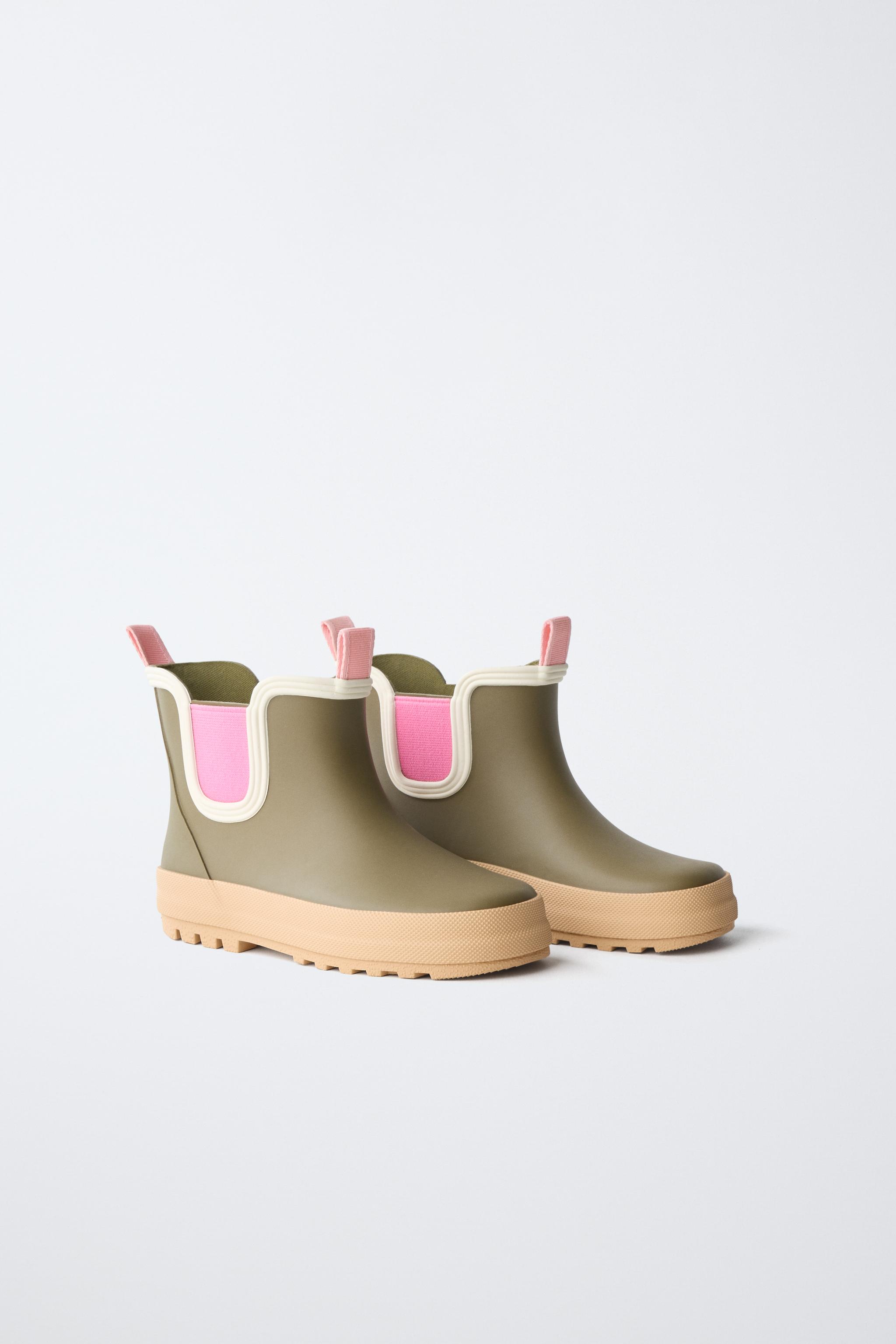 CONTRAST COLOR RAIN BOOTS — Khaki Green
