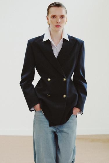 ÁO KHOÁC BLAZER CHIẾT EO CÀI KHUY ZW COLLECTION - Màu xanh hải quân đậm từ Zara