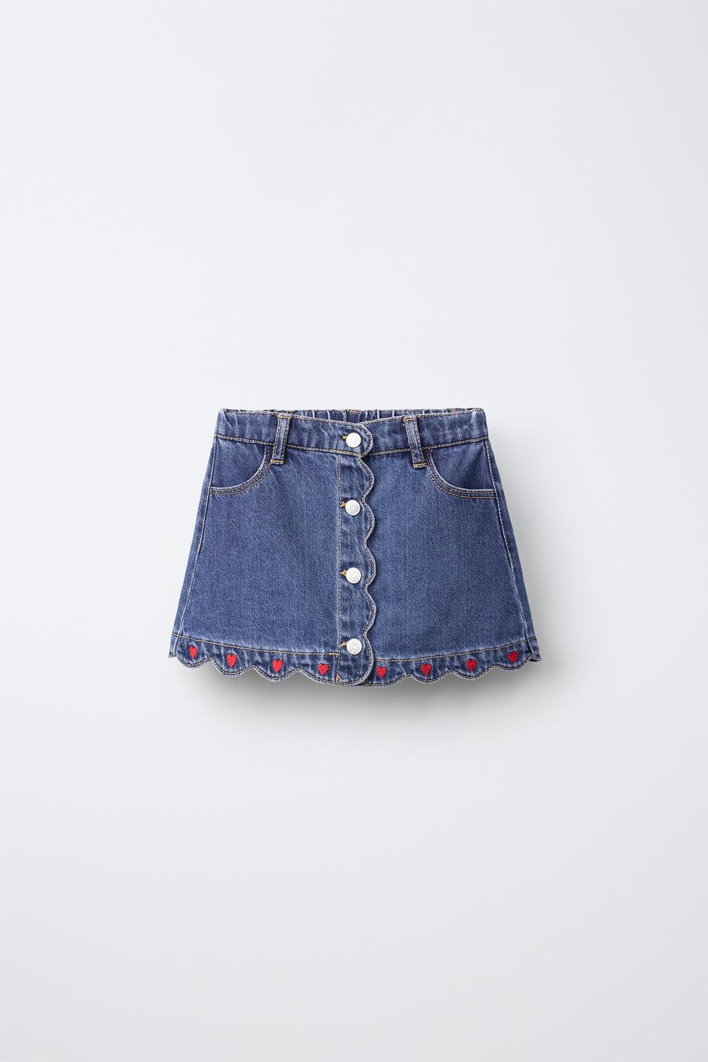 Zara Ürək tikməli denim yubka