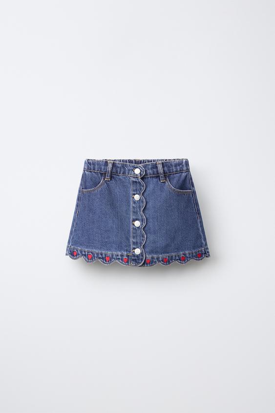 Zara 愛心刺繡牛仔裙 - 藍色 - 圖片 0