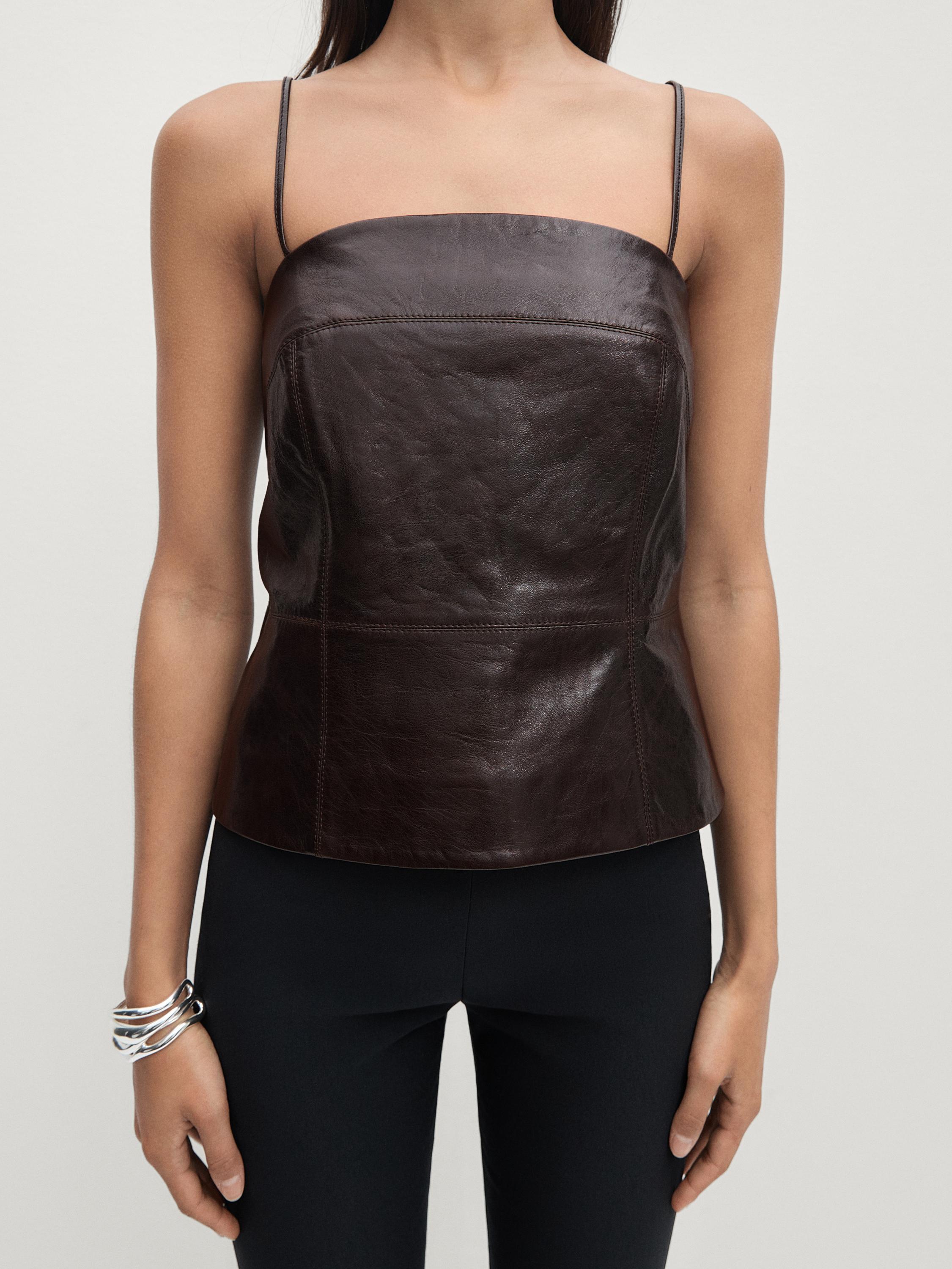 Top à bretelles en cuir verni