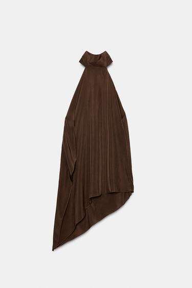 Zara ASYMMETRIC HALTER TOP ZW COLLECTION - Brown