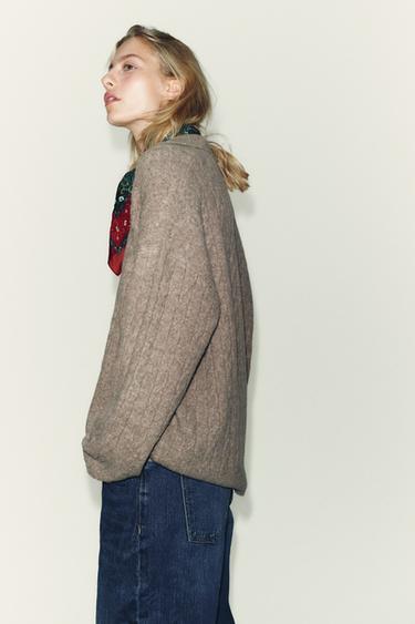 PULL POLO EN MAILLE À TORSADES - Vison chiné de Zara - Image 3