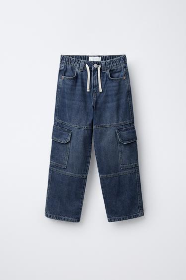 EMBROIDERED CARGO JEANS - Mid-blue by Zara - Image 0