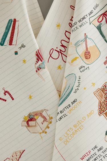 COTTON TEA TOWEL WITH CHRISTMAS LIST PACK (PACK OF 2) - Red by Zara - Image 1