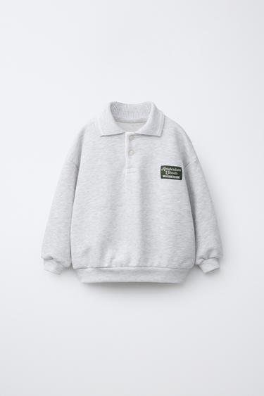 SWEATSHIRT MIT POLOKRAGEN UND STICKEREI - Grau meliert von Zara