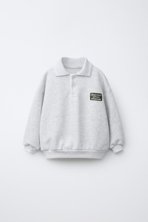 MOLETOM POLO ETIQUETA BORDADA - Cinza-vigoré da Zara - Imagem 0