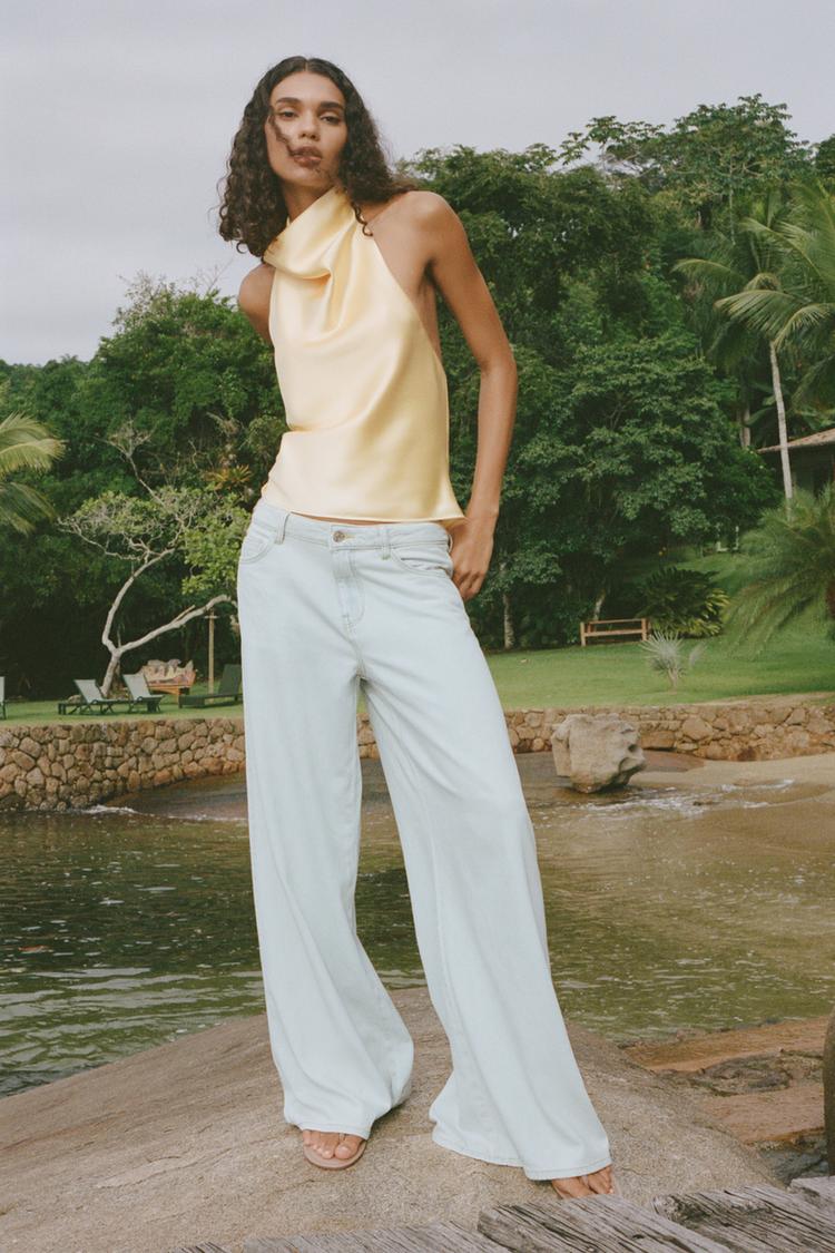 SATIN HALTER TOP Yellow ZARA Australia