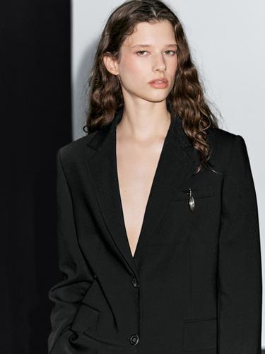 Zara Two-button crepe blazer - Black - Image 0