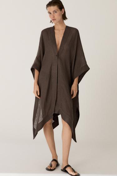 Chemisier fluide détail dos 100 % lin - Marron de Zara