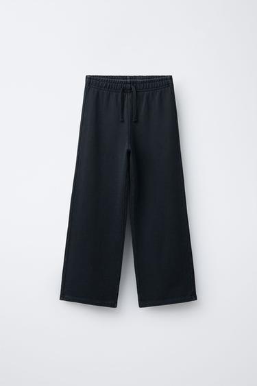 Zara PLUSH WIDE LEG PANTS - Anthracite grey