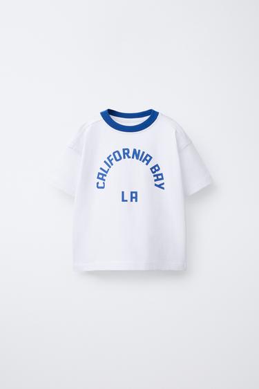 Zara Mavi/Beyaz - YAZI BASKILI T-SHIRT
