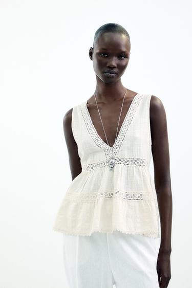 RUSTIC ENTREDEUX TOP - Ecru by Zara