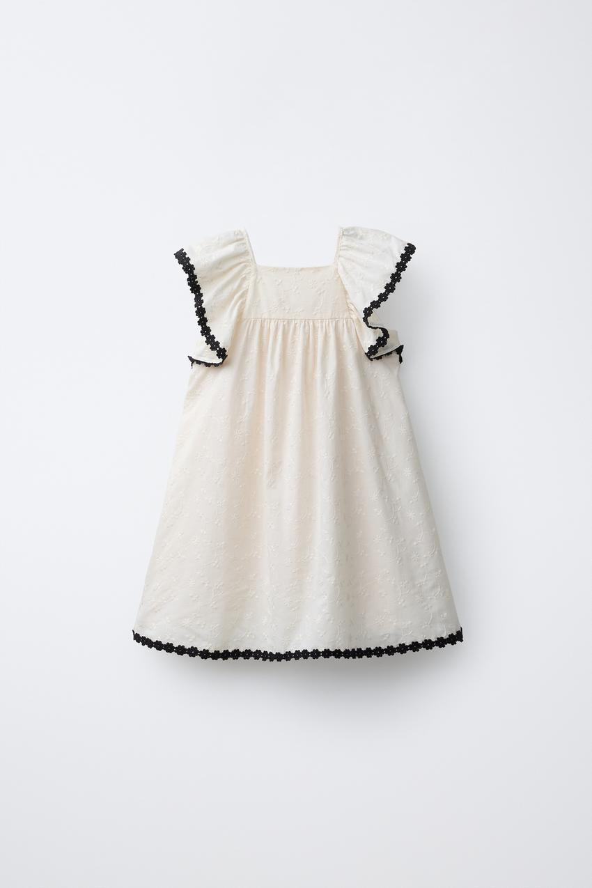CONTRAST EMBROIDERED DRESS - Ecru | ZARA United States CONTRAST EMBROIDERED DRESS - Ecru | ZARA United States