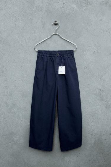 Zara STORIESZ - BAGGY PLEATED PANTS WITH COTTON AND LINEN - Bluish