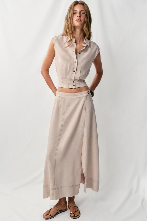 Zara LINEN TOP AND MIDI SKIRT SET - 209 - Image 0
