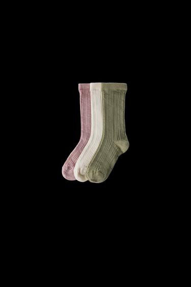 Zara THREE-PACK OF TEXTURED SOCKS - Pink - Image 0