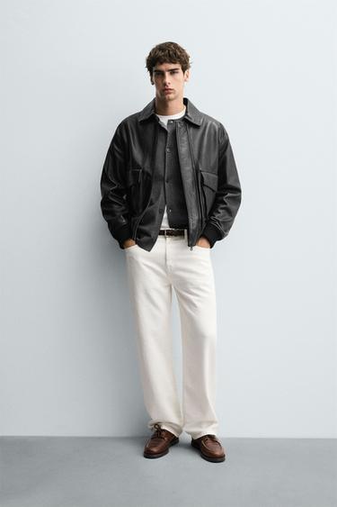 LEATHER JACKET WITH POCKETS - Black by Zara