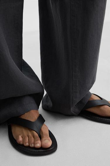 LEATHER STRAPPY SANDALS - Black by Zara - Image 2